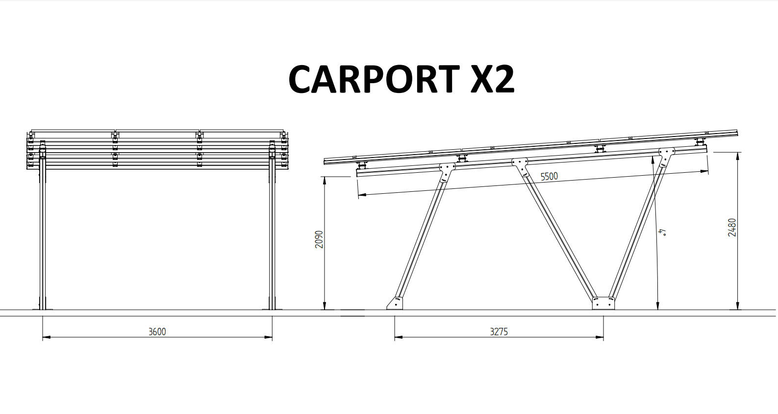 Carport X2, 1 stanowisko, 3x3 PV (max.2320x1134)