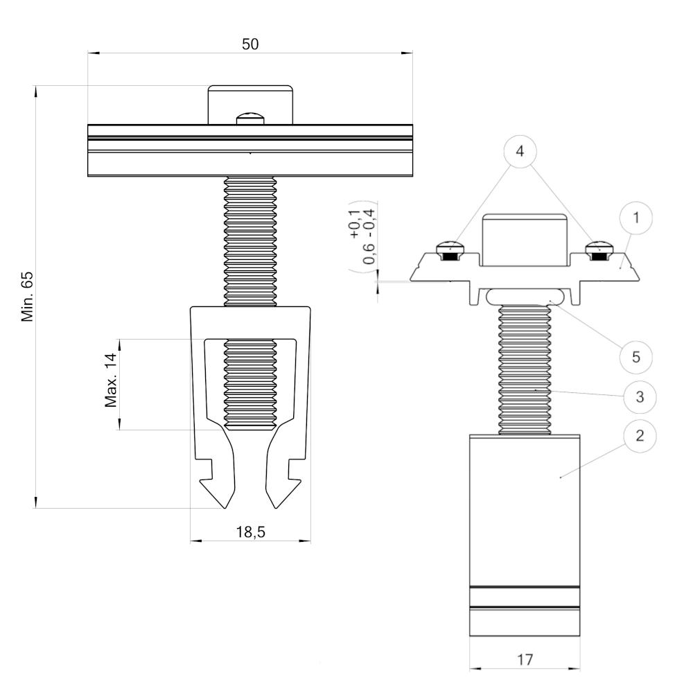 Klamra środkowa regulowana czarna z pinem Click 2.1 28-42 mm Alumero