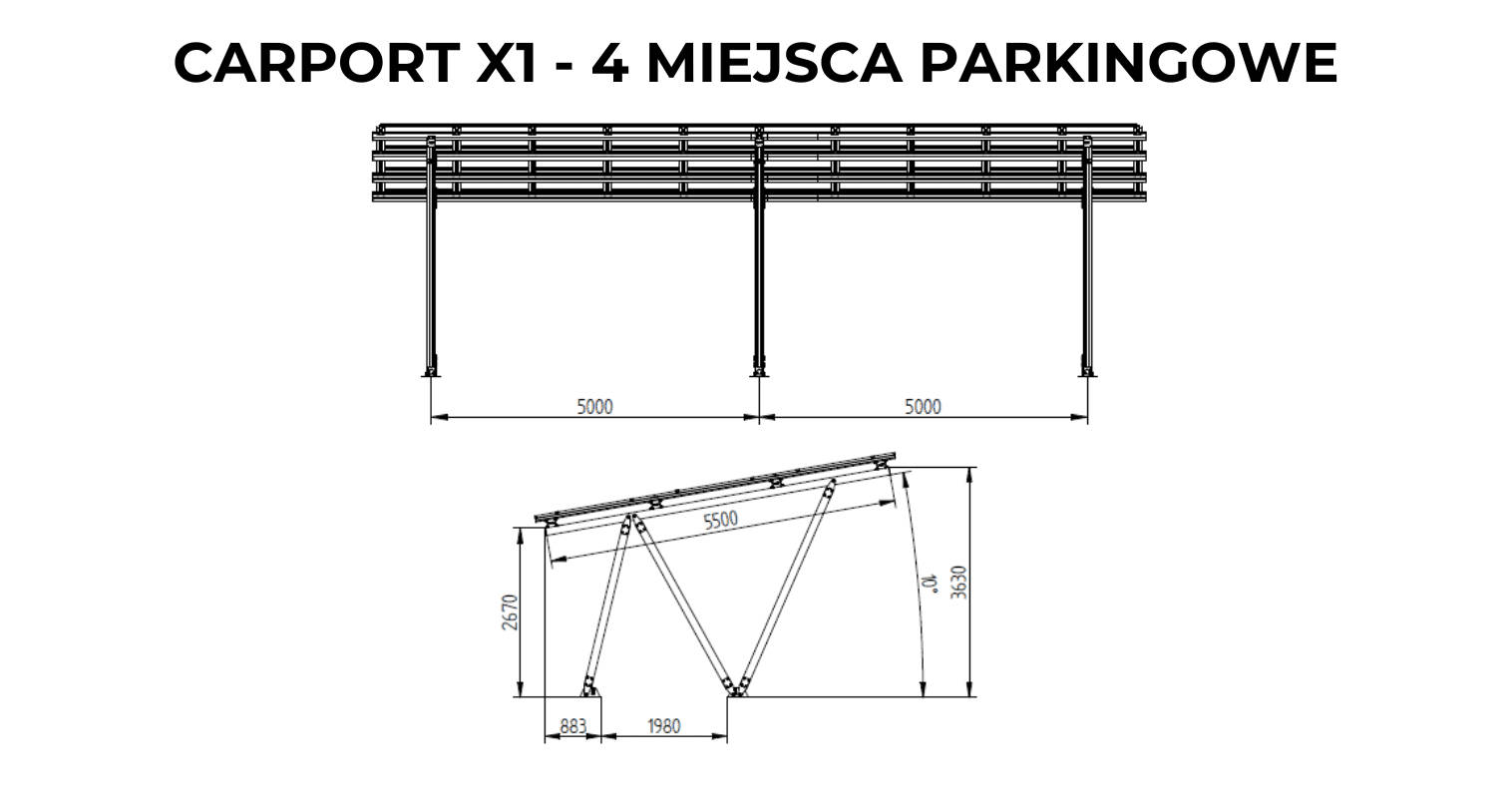 Carport X1, 4 stanowiska, 3x10 PV (max.2320x1156)
