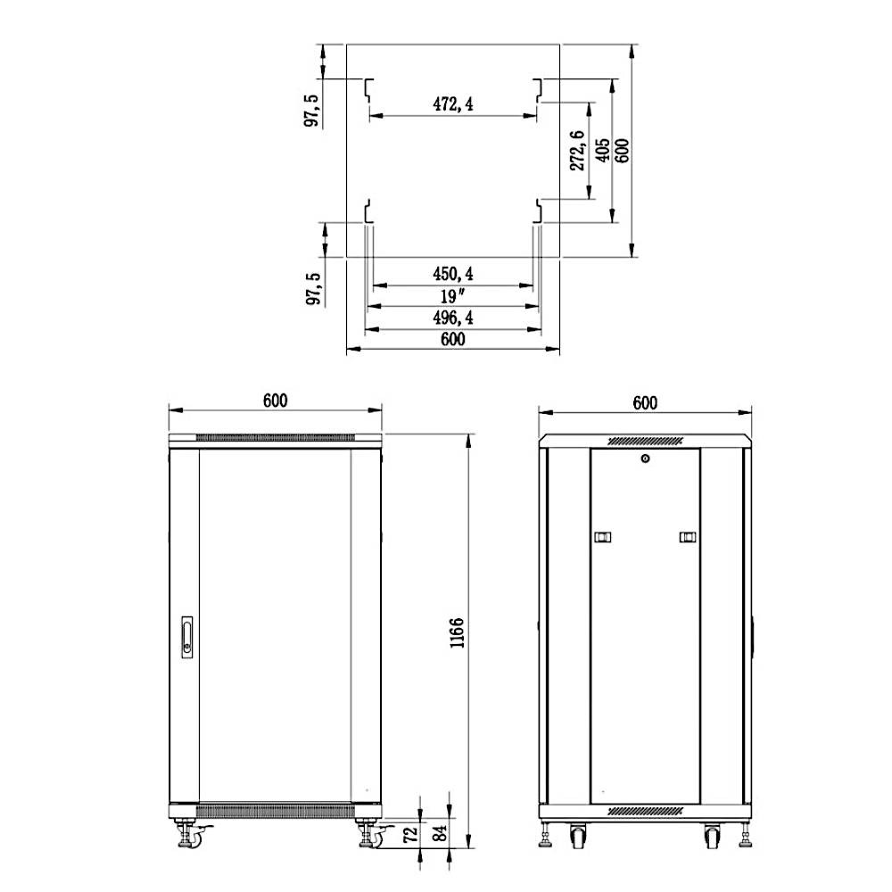 Armadio Rack 22U 19" 600 mm Autoposante S6622