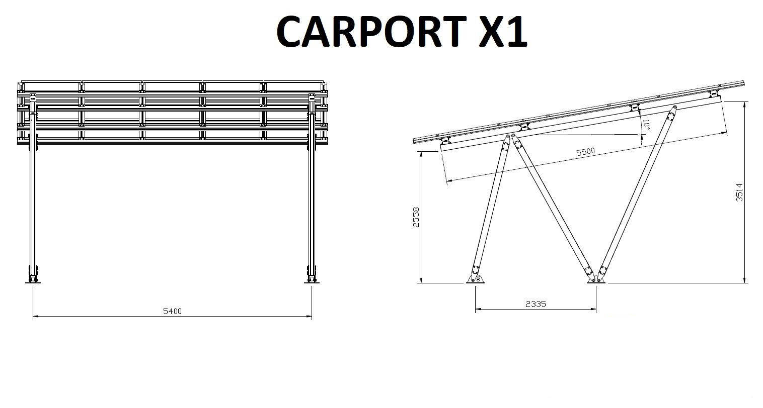Carport X1, 2 stanowiska, 3x5 PV (max.2320x1156)
