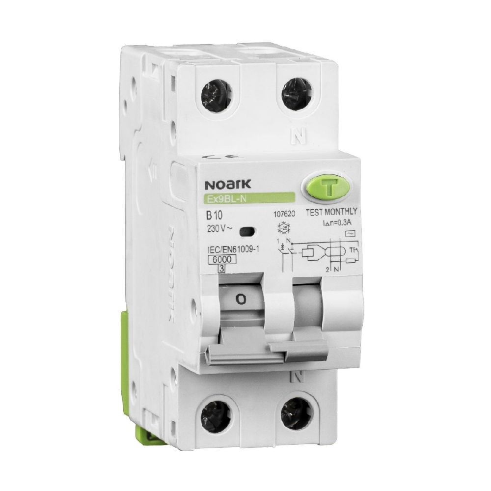 Interruttore combinato 2P C 16 A 30 mA tipo AC 6 kA Noark
